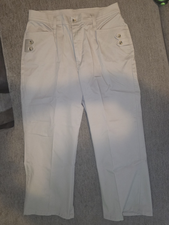 Nano Pants - Women's Light Beige Casual Pants with Button Accent Size 14